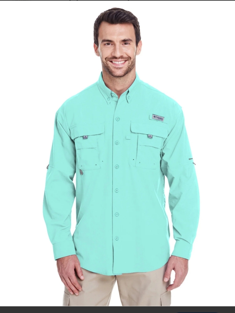 Columbia PFG X Realtree Turquoise Long-Sleeve Outdoor SPF 50 Button-Up Shirt
